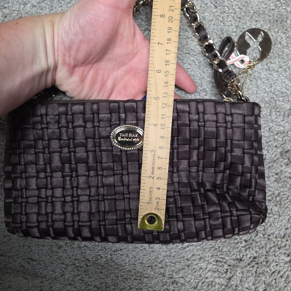 The Sak Woven Satin Baguette Shoulder Bag Breast Cancer Awareness Charm Minimal